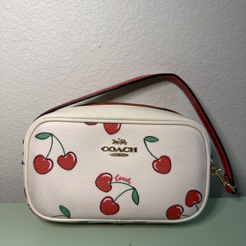 Coach Cherry Print White Leather Bag